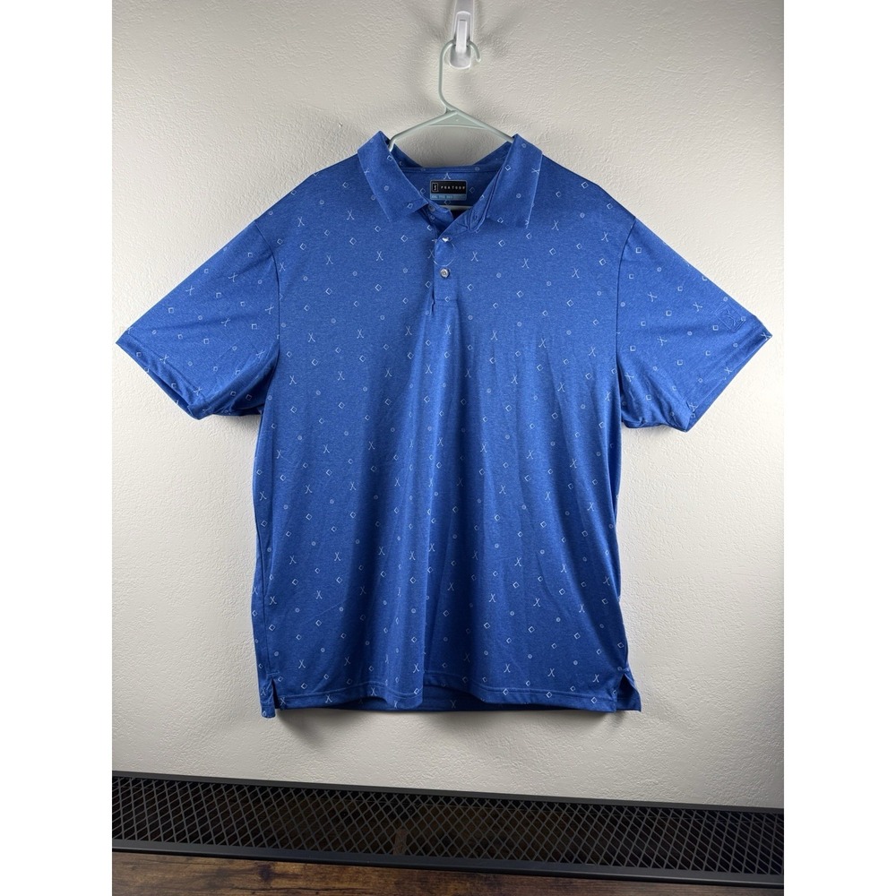 NWOT PGA Tour Polo Shirt 2XL Blue Golf Performance Short Sleeve 100% Polyester
